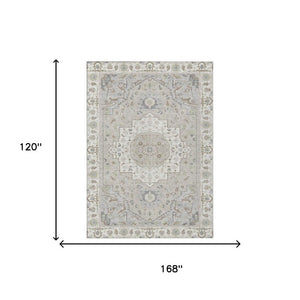 10 X 14 Oriental Ivory Fern Green Polyester Washable Indoor Outdoor Area Rug