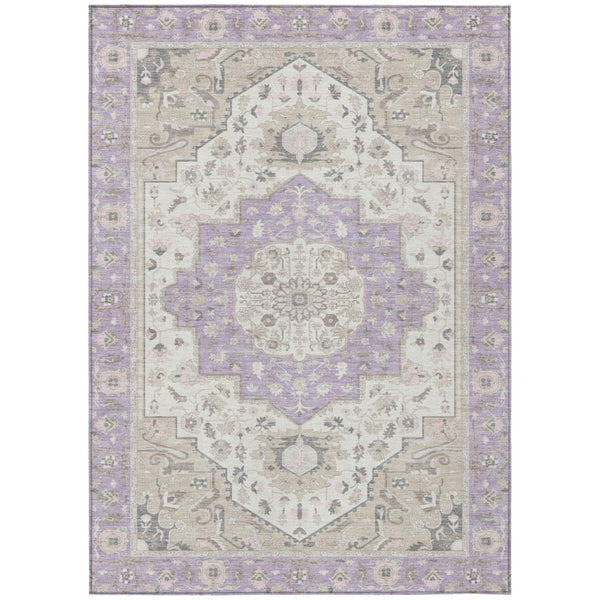 HomeRoots 5x8 Oriental Polyester Area Rug Lavender Washable for Indoor Outdoor Patios 736043