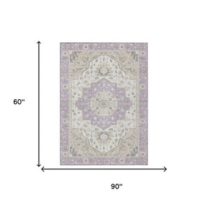 5x8 Oriental Polyester Area Rug Lavender Washable for Indoor Outdoor Patios