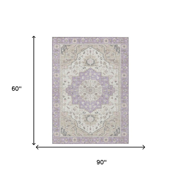 5x8 Oriental Polyester Area Rug Lavender Washable for Indoor Outdoor Patios