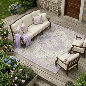 10 Ft X 14 Ft Oriental Polyester Area Rug Lavender Indoor Outdoor Stain Resistant