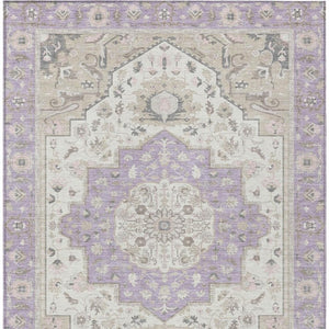 10 Ft X 14 Ft Oriental Polyester Area Rug Lavender Indoor Outdoor Stain Resistant