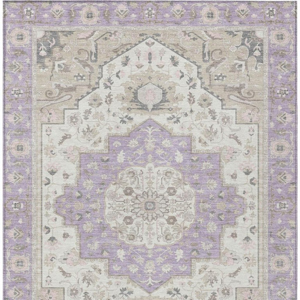 10 Ft X 14 Ft Oriental Polyester Area Rug Lavender Indoor Outdoor Stain Resistant