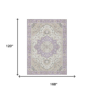 10 Ft X 14 Ft Oriental Polyester Area Rug Lavender Indoor Outdoor Stain Resistant