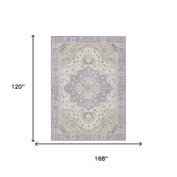 10 Ft X 14 Ft Oriental Polyester Area Rug Lavender Indoor Outdoor Stain Resistant