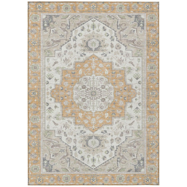HomeRoots 5 X 8 Oriental Peach Gold Washable Polyester Area Rug for Patio Porch or Living Room 736049