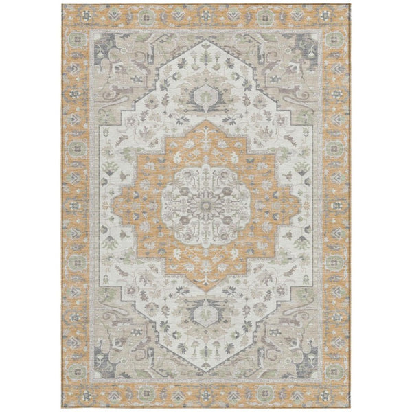 5 X 8 Oriental Peach Gold Washable Polyester Area Rug for Patio Porch or Living Room