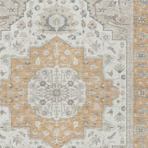 5 X 8 Oriental Peach Gold Washable Polyester Area Rug for Patio Porch or Living Room