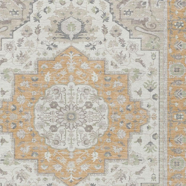 5 X 8 Oriental Peach Gold Washable Polyester Area Rug for Patio Porch or Living Room