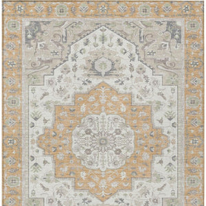 5 X 8 Oriental Peach Gold Washable Polyester Area Rug for Patio Porch or Living Room