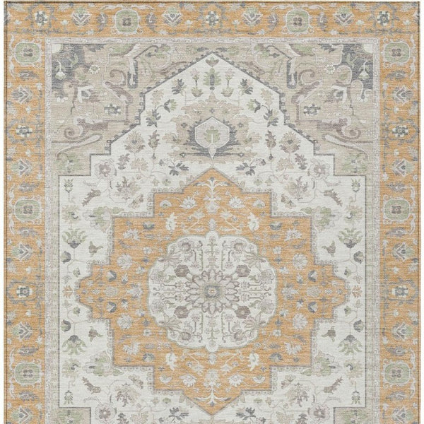 5 X 8 Oriental Peach Gold Washable Polyester Area Rug for Patio Porch or Living Room