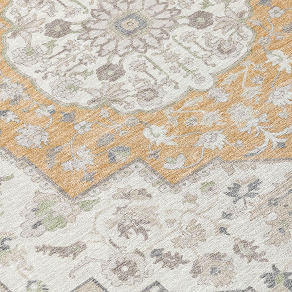 5 X 8 Oriental Peach Gold Washable Polyester Area Rug for Patio Porch or Living Room