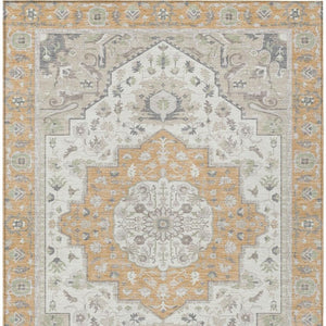 8 Ft X 10 Ft Peach Gold Oriental Polyester Area Rug Stain Resistant Patio Use