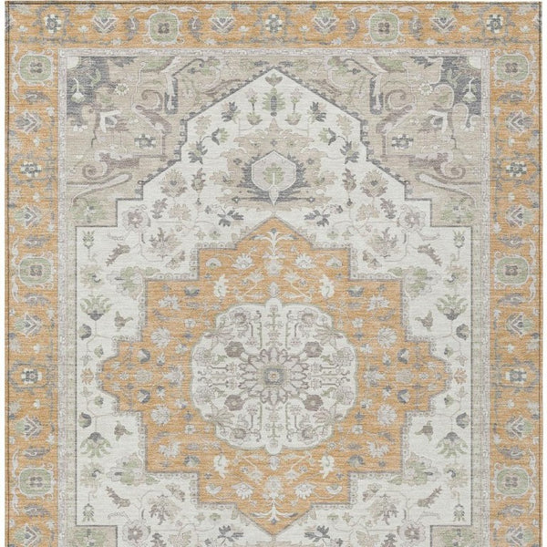 8 Ft X 10 Ft Peach Gold Oriental Polyester Area Rug Stain Resistant Patio Use