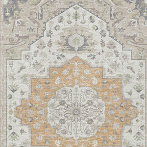 8 Ft X 10 Ft Peach Gold Oriental Polyester Area Rug Stain Resistant Patio Use