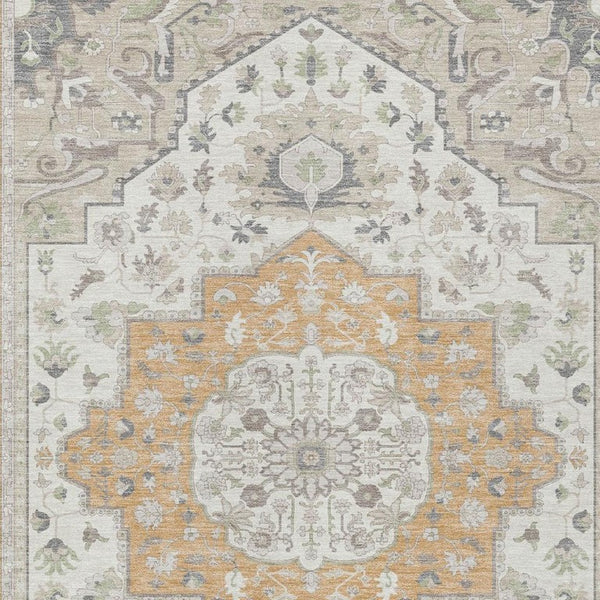 8 Ft X 10 Ft Peach Gold Oriental Polyester Area Rug Stain Resistant Patio Use
