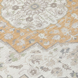 8 Ft X 10 Ft Peach Gold Oriental Polyester Area Rug Stain Resistant Patio Use