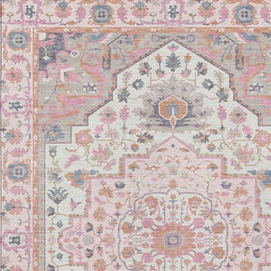 5 X 8 Pink Gray Oriental Polyester Area Rug Washable for Patio or Living Room