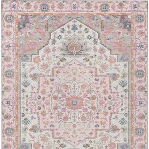 5 X 8 Pink Gray Oriental Polyester Area Rug Washable for Patio or Living Room