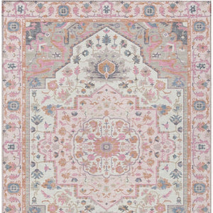 9x12 Oriental Polyester Area Rug Washable Stain Resistant Pink Gray Indoor Outdoor