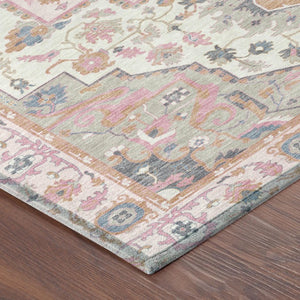 9x12 Oriental Polyester Area Rug Washable Stain Resistant Pink Gray Indoor Outdoor