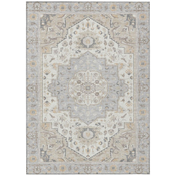 HomeRoots 5x8 Oriental Polyester Area Rug Silver Fern Green Stain Resistant Indoor Outdoor 736061