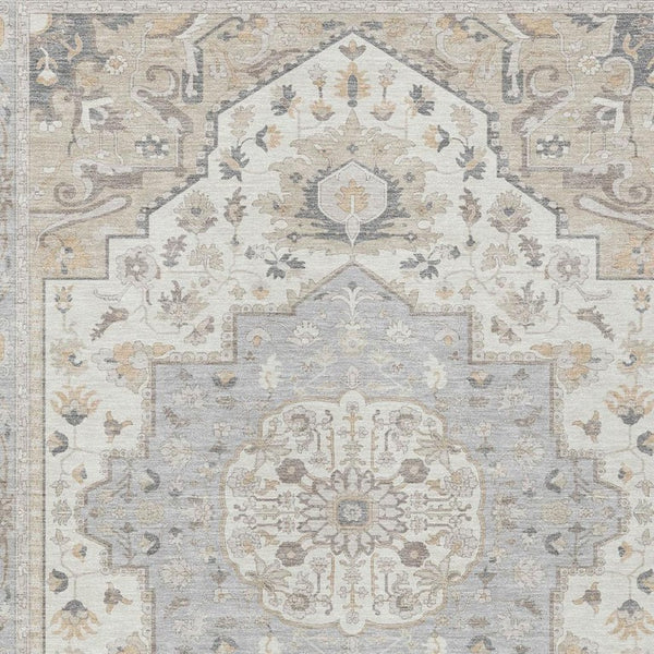 5x8 Oriental Polyester Area Rug Silver Fern Green Stain Resistant Indoor Outdoor