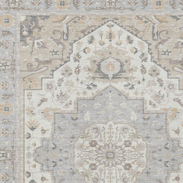 5x8 Oriental Polyester Area Rug Silver Fern Green Stain Resistant Indoor Outdoor