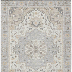 5x8 Oriental Polyester Area Rug Silver Fern Green Stain Resistant Indoor Outdoor
