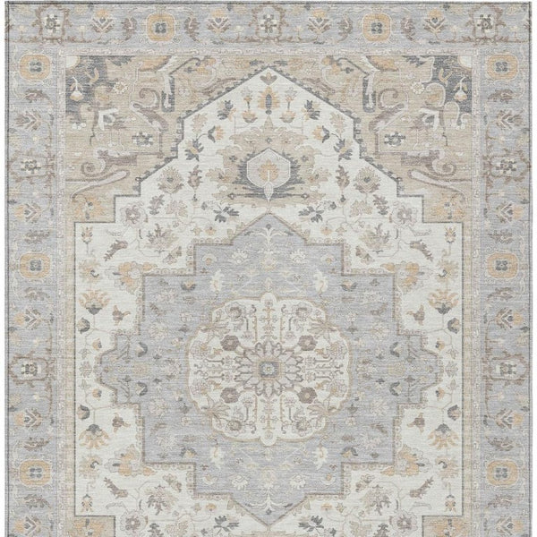 5x8 Oriental Polyester Area Rug Silver Fern Green Stain Resistant Indoor Outdoor