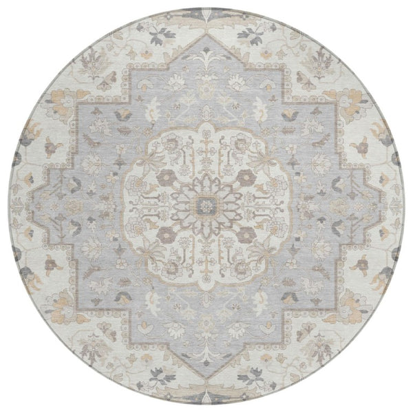 HomeRoots 8 Foot Round Oriental Polyester Area Rug for Indoor Outdoor Patio and Family Rooms 736062