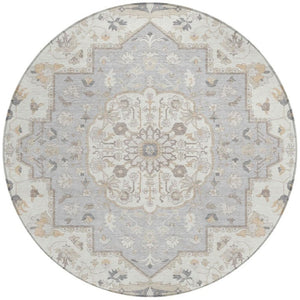 8 Foot Round Oriental Polyester Area Rug for Indoor Outdoor Patio and Family Rooms