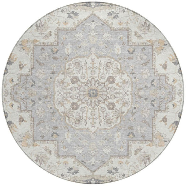 8 Foot Round Oriental Polyester Area Rug for Indoor Outdoor Patio and Family Rooms