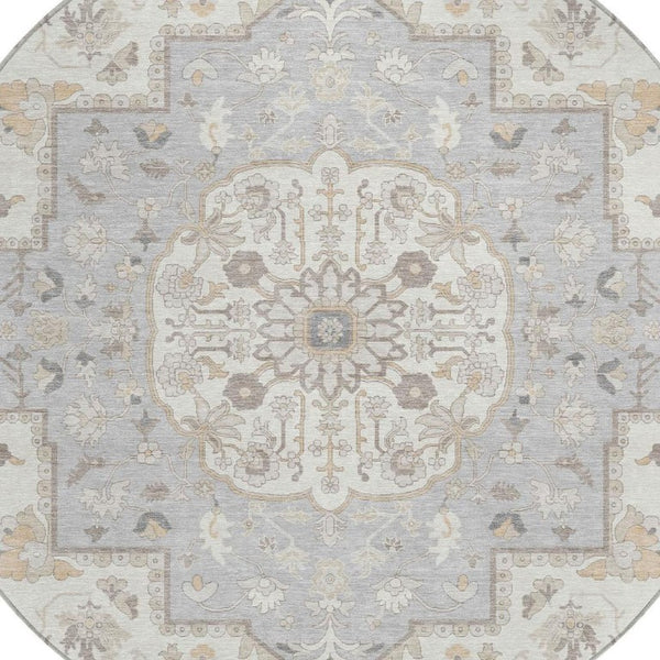 8 Foot Round Oriental Polyester Area Rug for Indoor Outdoor Patio and Family Rooms