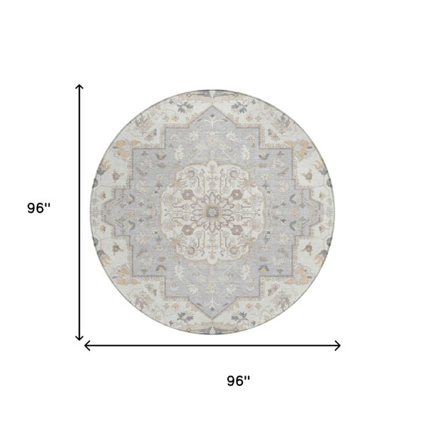 8 Foot Round Oriental Polyester Area Rug for Indoor Outdoor Patio and Family Rooms