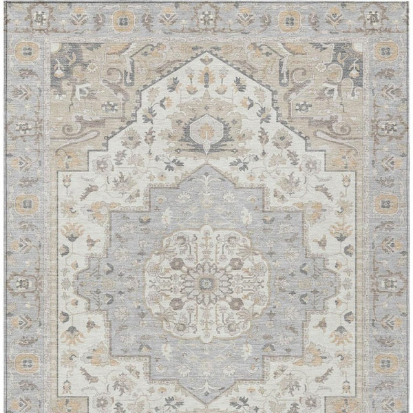 9x12 Oriental Polyester Area Rug Washable Indoor Outdoor Silver Fern Green