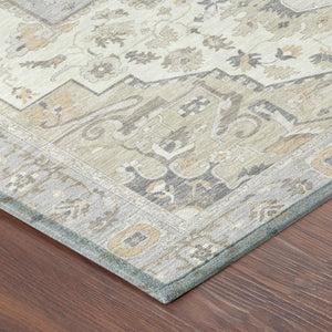 9x12 Oriental Polyester Area Rug Washable Indoor Outdoor Silver Fern Green