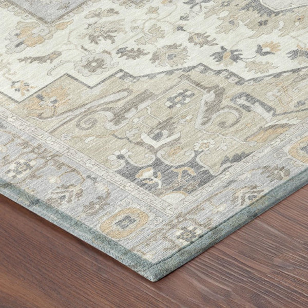 9x12 Oriental Polyester Area Rug Washable Indoor Outdoor Silver Fern Green