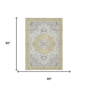 5 X 8 Wheat Taupe Oriental Polyester Area Rug Washable for Indoor Outdoor Use