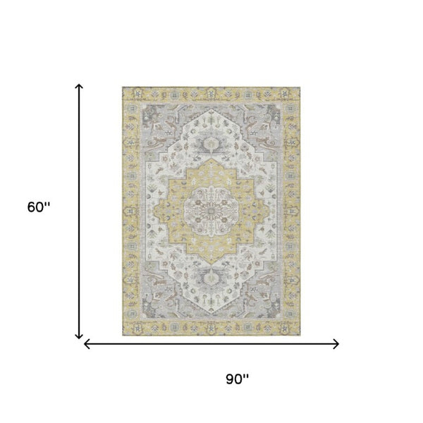 5 X 8 Wheat Taupe Oriental Polyester Area Rug Washable for Indoor Outdoor Use