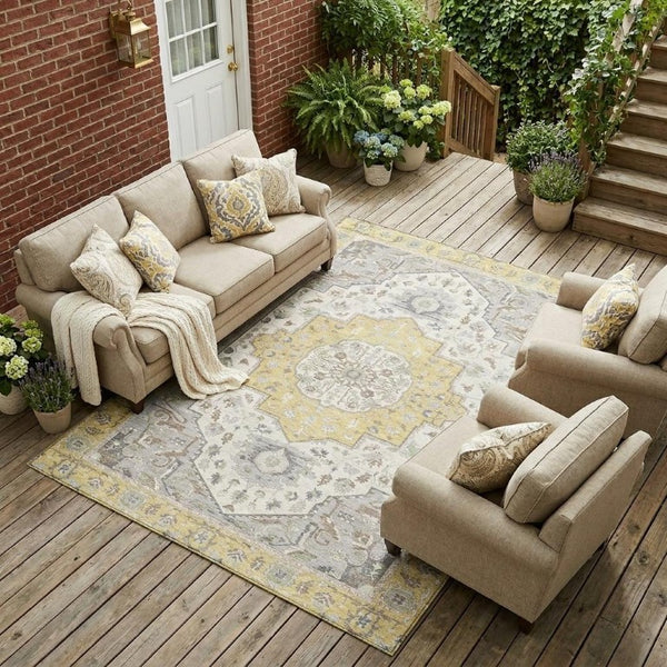 8 Ft X 10 Ft Wheat Taupe Oriental Polyester Area Rug Stain Resistant Indoor Outdoor