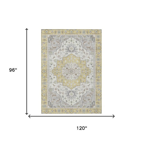 8 Ft X 10 Ft Wheat Taupe Oriental Polyester Area Rug Stain Resistant Indoor Outdoor