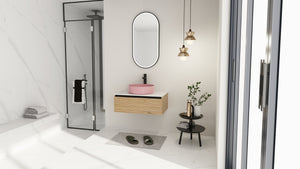 English Elm 30'' 30 Inch Floating Bathroom Vanity with Ceramic Vessel Sink and Soft Close Drawer W999S00361