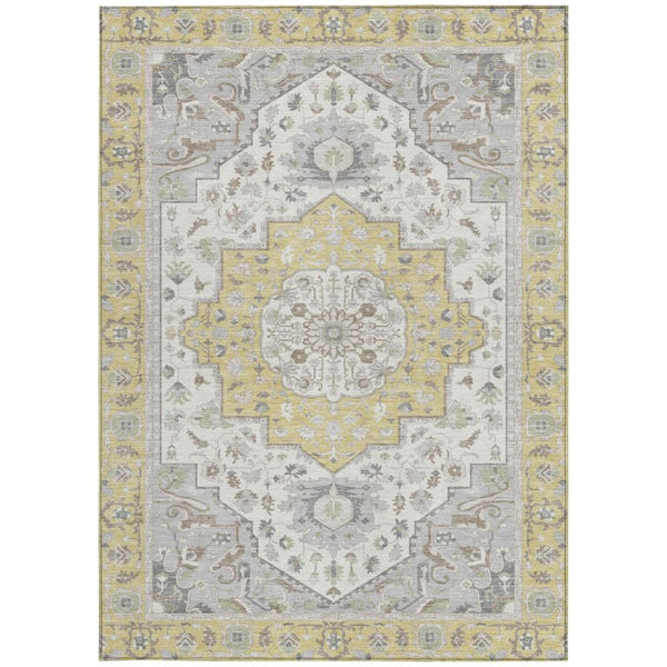 9 X 12 Wheat Taupe Oriental Polyester Area Rug Washable for Indoor Outdoor Use