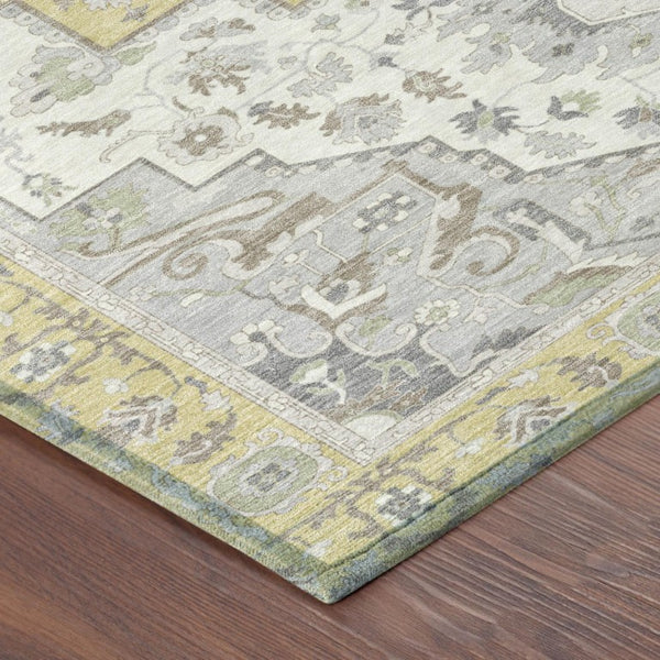 9 X 12 Wheat Taupe Oriental Polyester Area Rug Washable for Indoor Outdoor Use