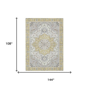 9 X 12 Wheat Taupe Oriental Polyester Area Rug Washable for Indoor Outdoor Use