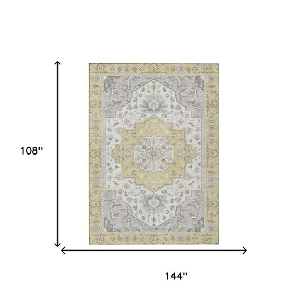 9 X 12 Wheat Taupe Oriental Polyester Area Rug Washable for Indoor Outdoor Use