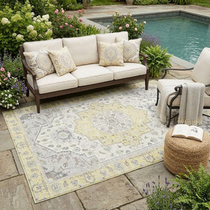 5x8 Oriental Polyester Area Rug Washable Stain Resistant Indoor Outdoor Patio Accent