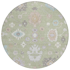 HomeRoots 8 Ft Round Oriental Polyester Area Rug for Indoor Outdoor Spaces Washable 736080