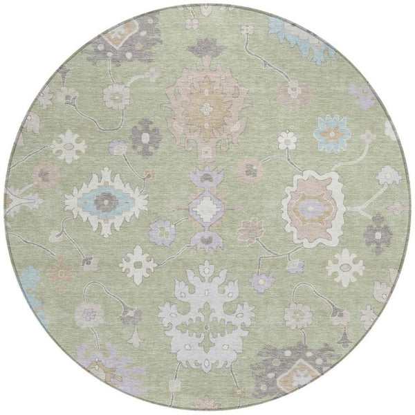 8 Ft Round Oriental Polyester Area Rug for Indoor Outdoor Spaces Washable
